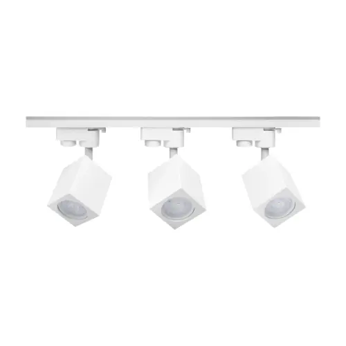 Świetna oferta | Oświetlenie szynowe 1-fazowe 3 x reflektor GU10 kwadratowy biały + szyna 1 m biała KW