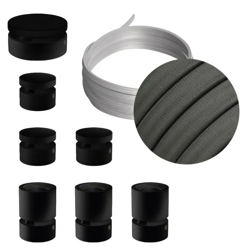 Zestaw liniowy Filé System - z 5 mm łańcuchem świetlnym i 7 drewnianymi uchwytami do wnętrz lakierowanymi na czarno Creative cables BCAT03-LIN-CAT03-LIN-CM03 - Łatwe zamówienie