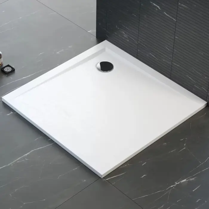 Brodzik kw. posadzkowy mineral composite 80x80x1,5x2,8 biały str. kamienia perrito 00548 - Niska cena