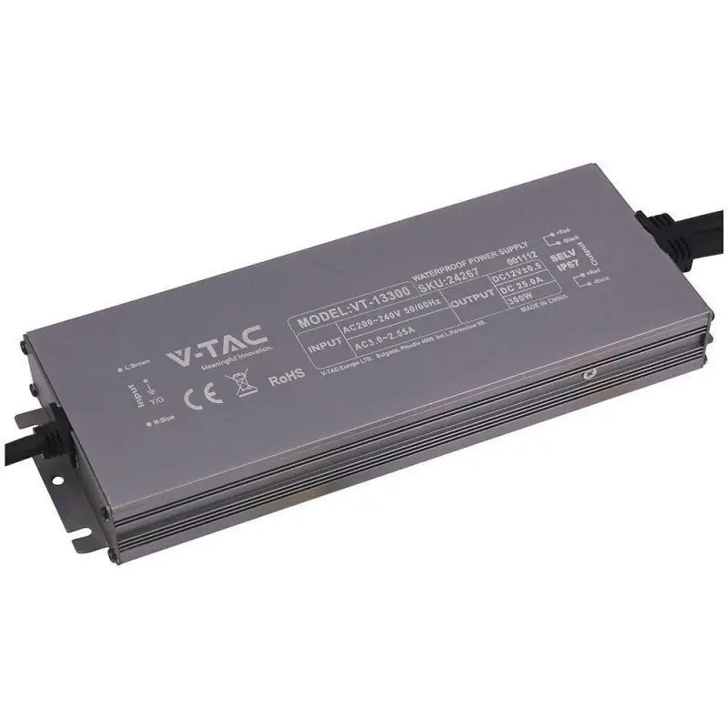 Zasilacz do LED hermetyczny SLIM V-TAC 300W 12V 25A IP67 filtr EMI VT-13300 - Ograniczona ilość